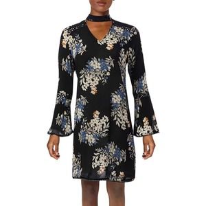 Blu Pepper Womens Black Floral Long Bell Sleeves Gigi Neck Size Small